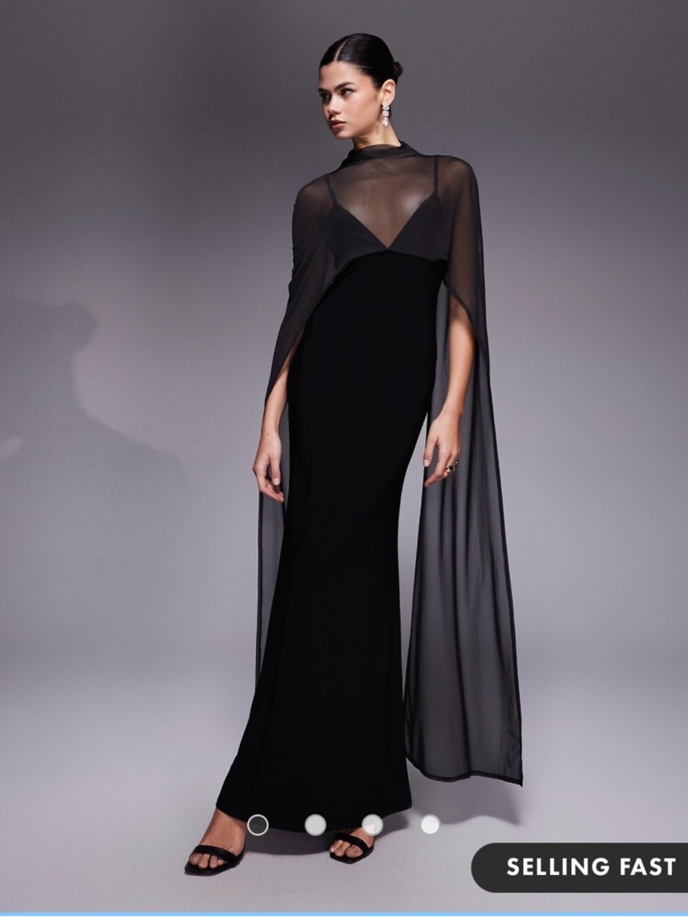 Elegant Black Maxi Dress with Sheer Cape